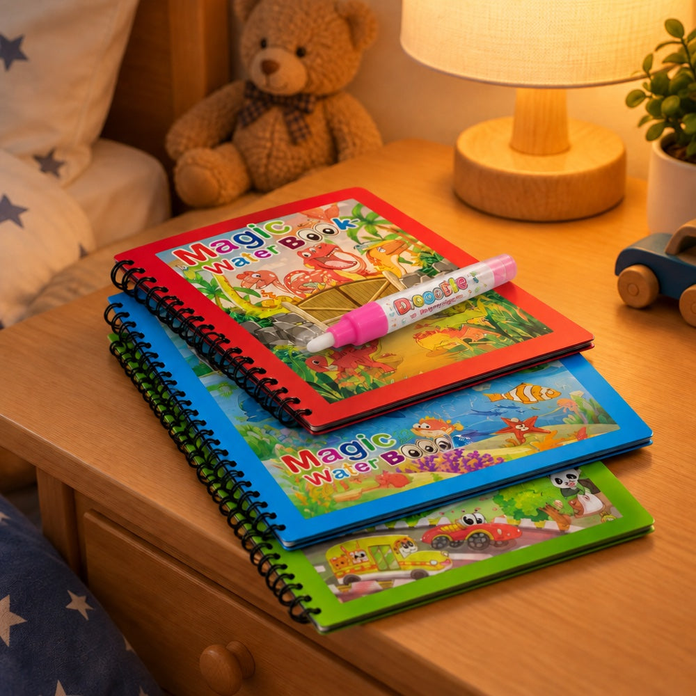 Water books on a bedside table